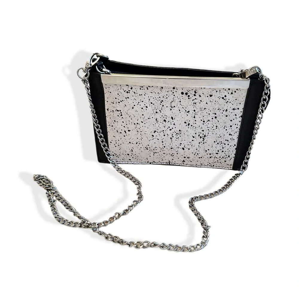 Foley + Corinna Black Leather & White Suede Crossbody Bag or Clutch Handbag - Picture 16 of 16